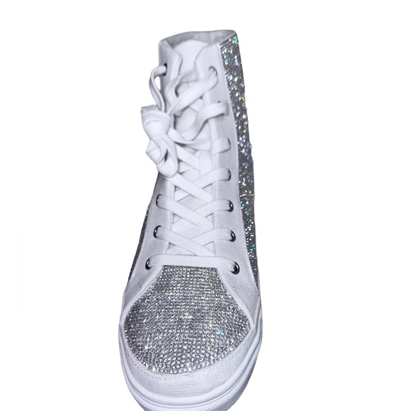 Aqua rhinestone white silver high top sneakers size 11 - Picture 2 of 7
